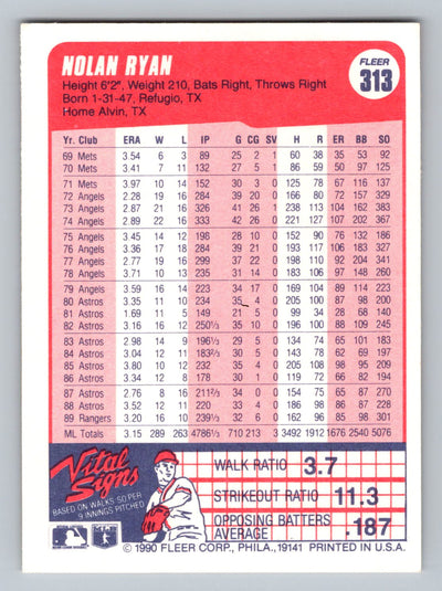 1990 Fleer #313a Nolan Ryan