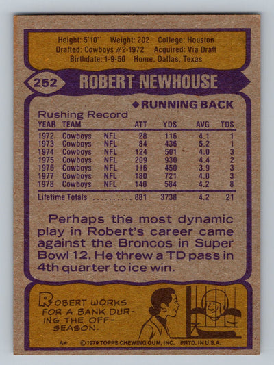 1979 Topps #252 Robert Newhouse Cream Colored Back