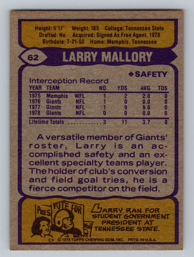 1979 Topps #62 Larry Mallory