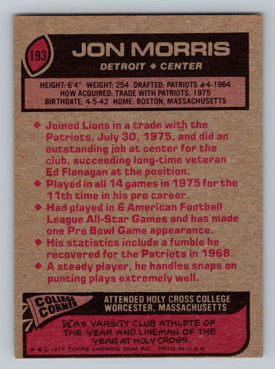 1977 Topps #193 Jon Morris