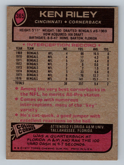 1977 Topps #365 Ken Riley