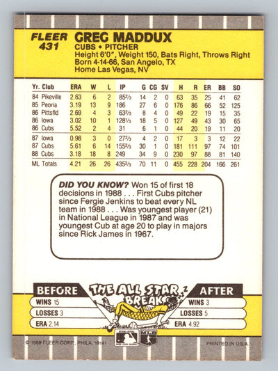 1989 Fleer #431 Greg Maddux