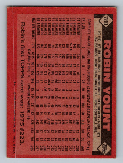 1986 Topps #780 Robin Yount