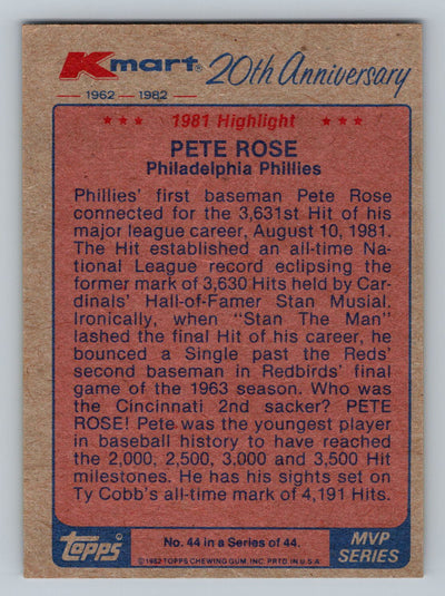 1982 Topps Kmart 20th Anniversary #44 Pete Rose