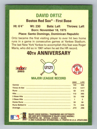 2003 Fleer Tradition Update #U121 David Ortiz