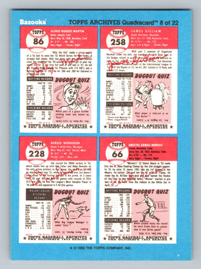 1992 Topps Bazooka Archives Quadracards #8 Jim Gilliam / Billy Martin / Minnie Minoso / Hal Newhouser