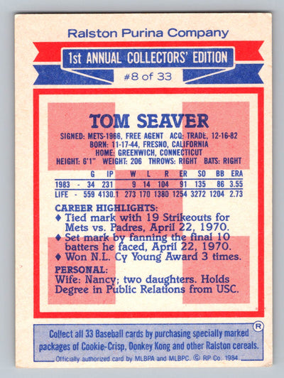 1984 Topps Ralston Purina #8 Tom Seaver