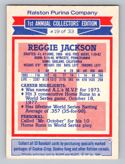 1984 Topps Ralston Purina #19 Reggie Jackson