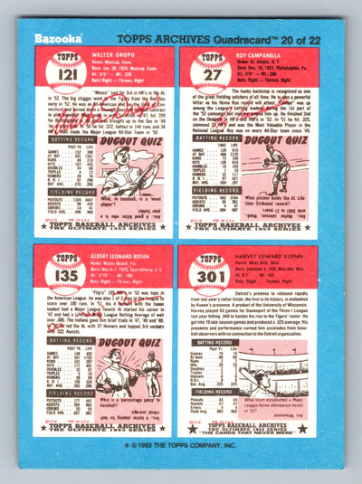 1992 Topps Bazooka Archives Quadracards #20 Roy Campanella / Walt Dropo / Harvey Kuenn / Al Rosen