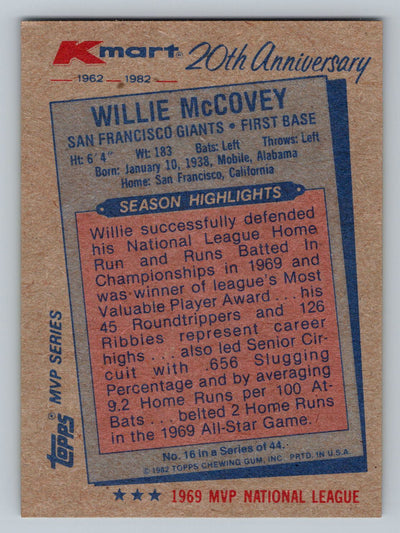 1982 Topps Kmart 20th Anniversary #16 Willie McCovey