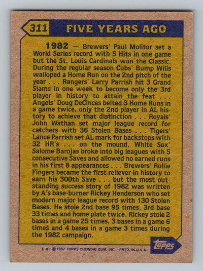 1987 Topps #311 Rickey Henderson