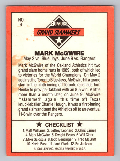 1990 Donruss #4a Mark McGwire Grand Slammers