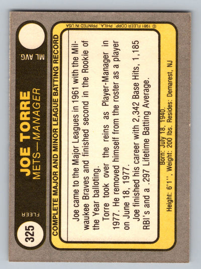 1981 Fleer #325 Joe Torre