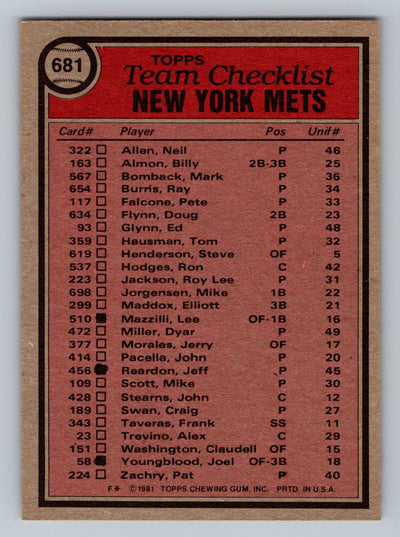 1981 Topps #681 New York Mets / Joe Torre