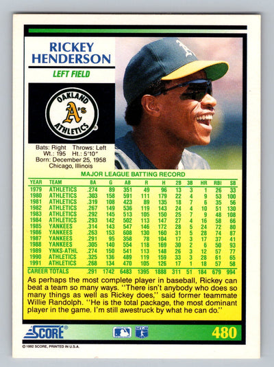 1992 Score #480 Rickey Henderson