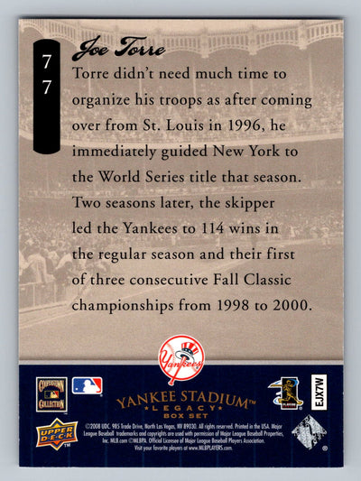 2008 Upper Deck Yankee Stadium Legacy #5689 Joe Torre