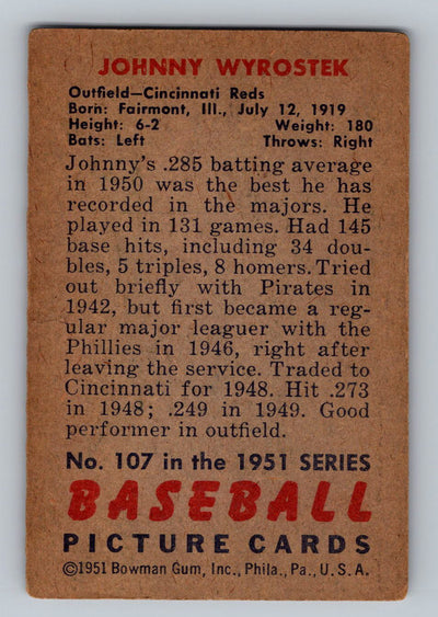 1951 Bowman #107 Johnny Wyrostek