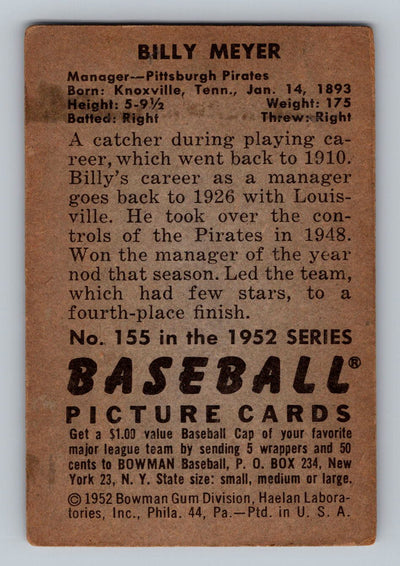 1952 Bowman #155 Billy Meyer