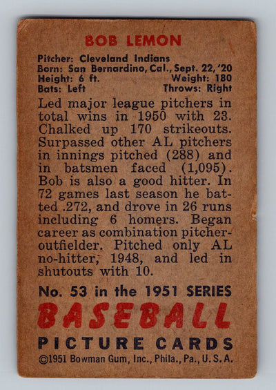 1951 Bowman #53 Bob Lemon