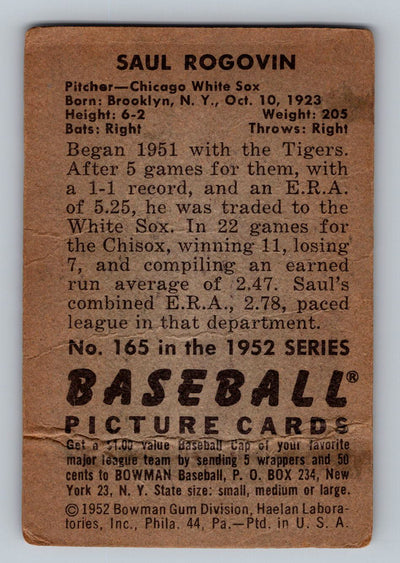 1952 Bowman #165 Saul Rogovin