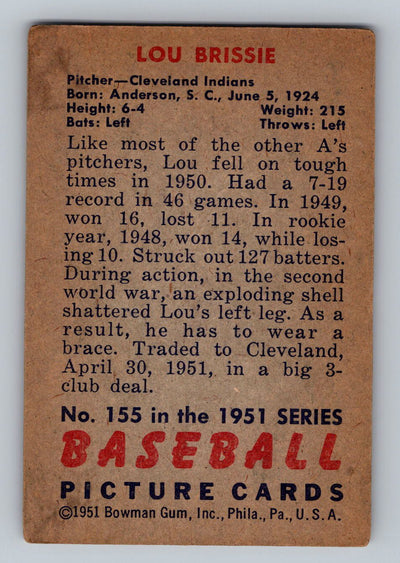 1951 Bowman #155 Lou Brissie