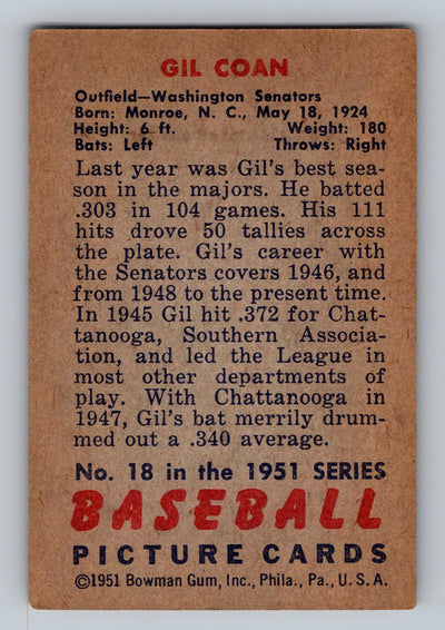 1951 Bowman #18 Gil Coan