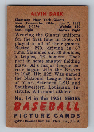 1951 Bowman #14 Alvin Dark