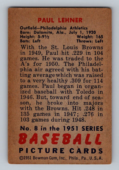 1951 Bowman #8 Paul Lehner