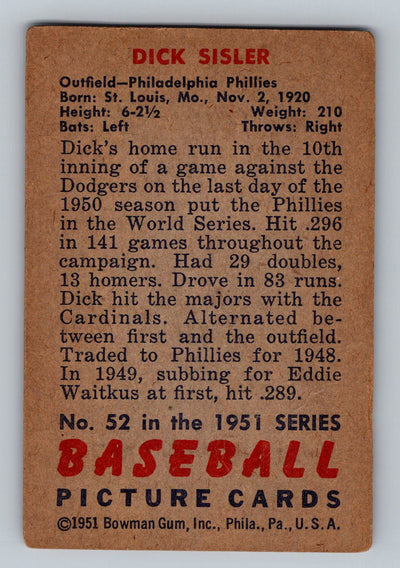 1951 Bowman #52 Dick Sisler