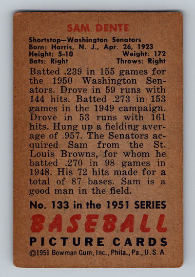 1951 Bowman #133 Sam Dente