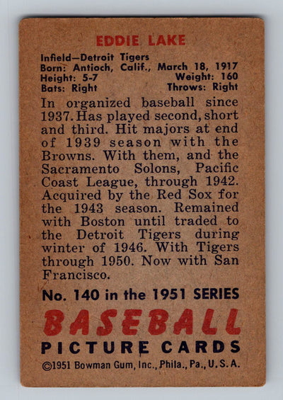 1951 Bowman #140 Eddie Lake
