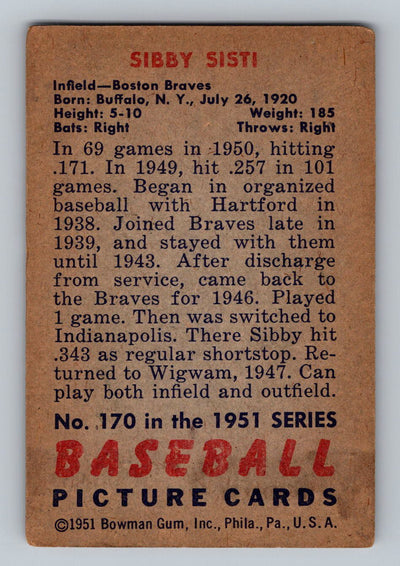 1951 Bowman #170 Sibby Sisti