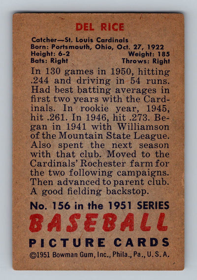 1951 Bowman #156 Del Rice