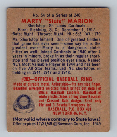 1949 Bowman #54 Marty "Slats" Marion