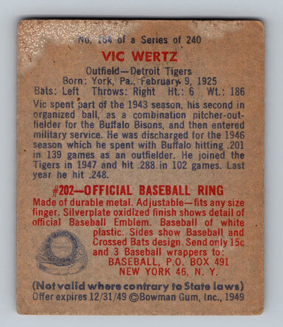 1949 Bowman #164 Vic Wertz