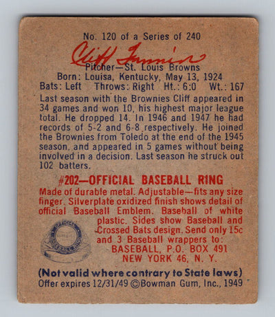 1949 Bowman #120 Cliff Fannin