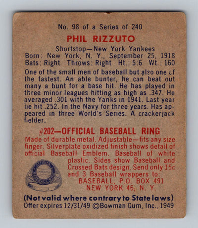 1949 Bowman #98c Phil Rizzuto