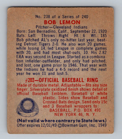 1949 Bowman #238 Bob Lemon