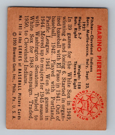 1950 Bowman #181b Marino Pieretti