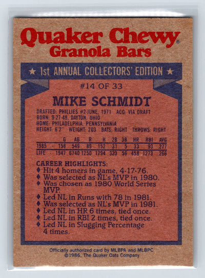 1986 Topps Quaker Granola #14 Mike Schmidt