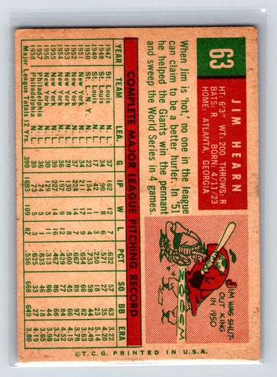 1959 Topps #63 Jim Hearn