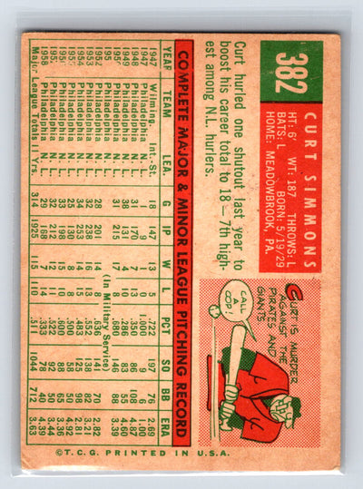 1959 Topps #382 Curt Simmons