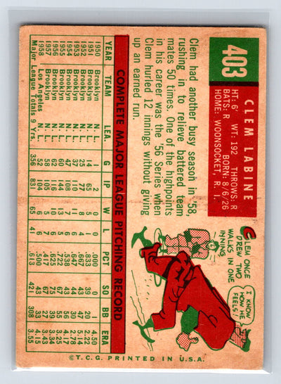 1959 Topps #403 Clem Labine