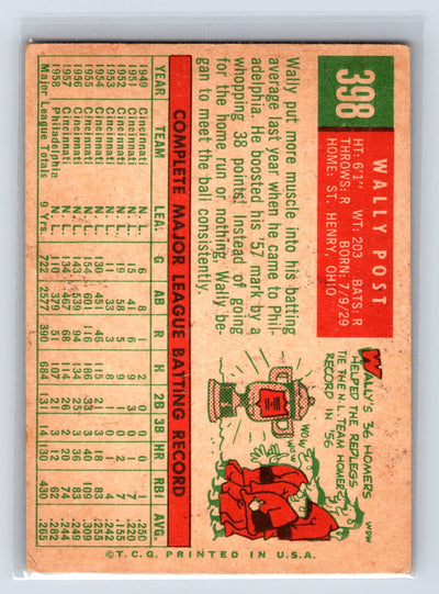 1959 Topps #398 Wally Post