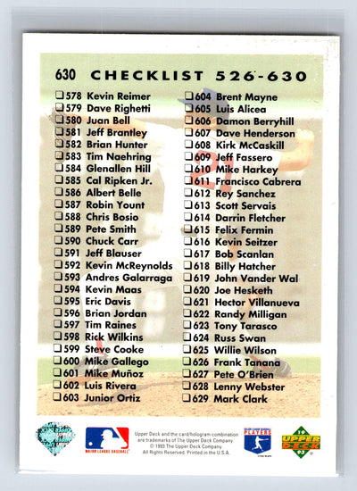 1993 Upper Deck #630 Checklist: 526-630