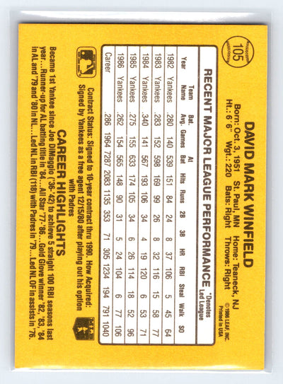 1987 Donruss #105 Dave Winfield