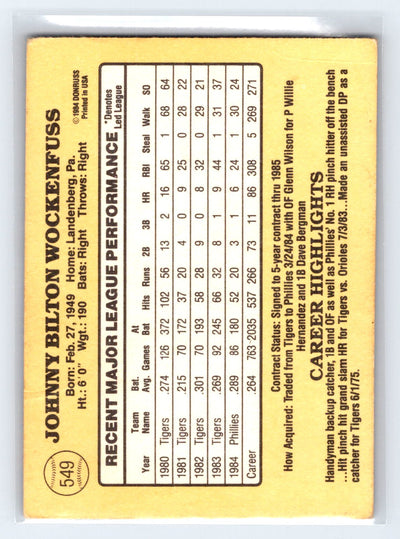 1985 Donruss #549 John Wockenfuss