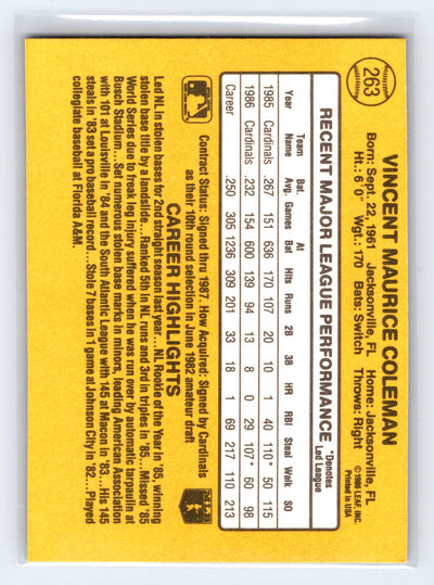 1987 Donruss #263 Vince Coleman