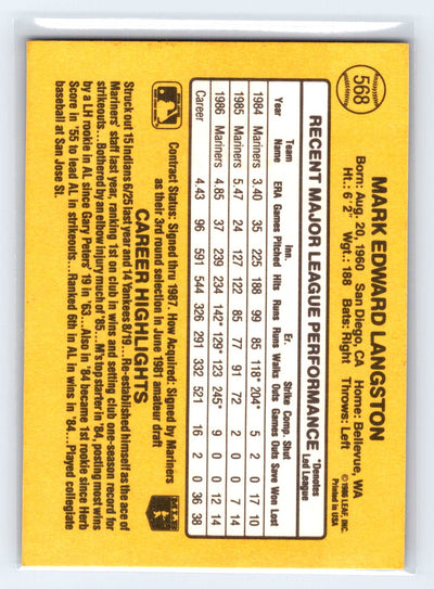 1987 Donruss #568 Mark Langston