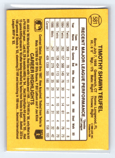 1987 Donruss #581 Tim Teufel